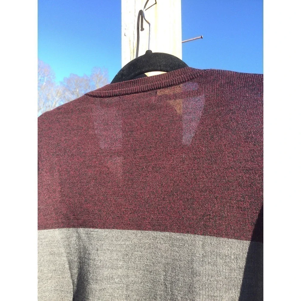 Banana Republic‎ Mens Merino Wool Sweater Size XL Striped Grey Burgundy Red Work